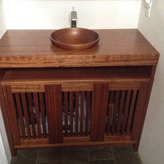 walnut vanity with slatted doors and bowl sink, Kitchens & Vanities