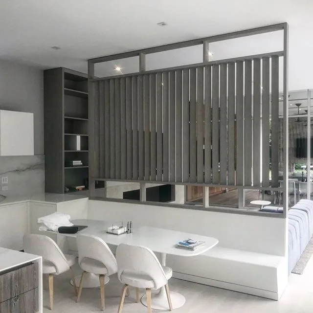 modern kitchen with slatted partition and banquette, Kitchens & Vanities