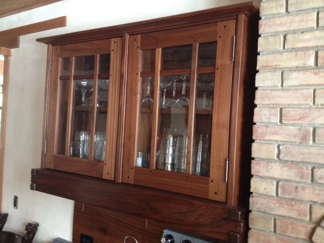 dark wood glass-front hutch cabinet, Built-Ins & Furniture