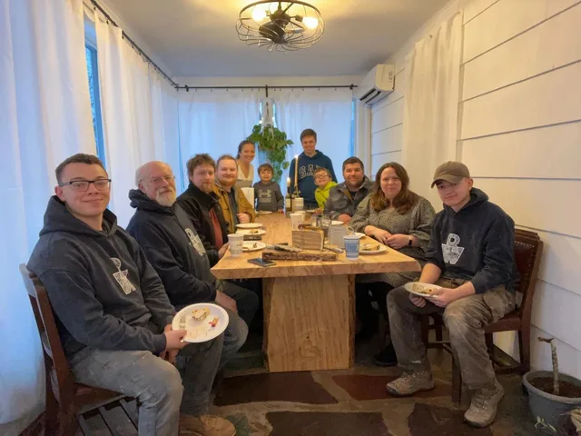 Reither Woodworking team eating cake